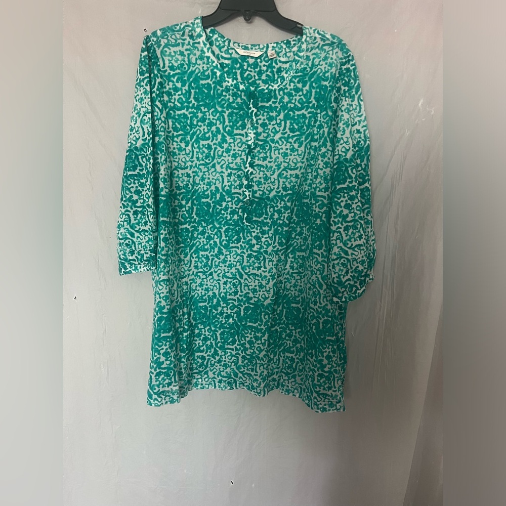 Liz Claiborne NWOT 100% cotton women green & white tunic top size 2X 3/4 sleeve